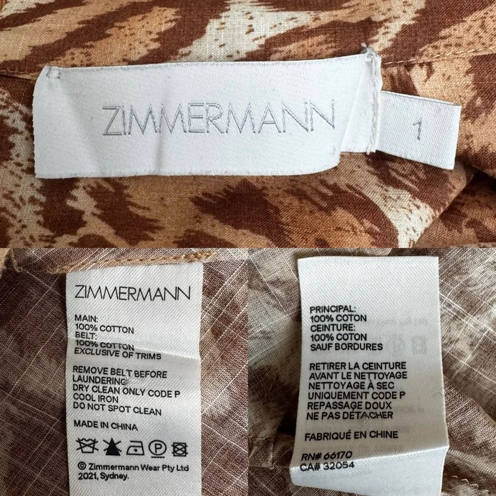 ZIMMERMANN Tropicana Flutter Sleeve Mini Dress in Leopard Size:1 US:6 - Picture 12 of 16